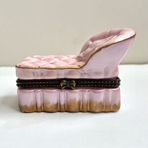 Vintage Painted Pink and Gold Ceramic Luxury Chaise Lounge TRINKET Box